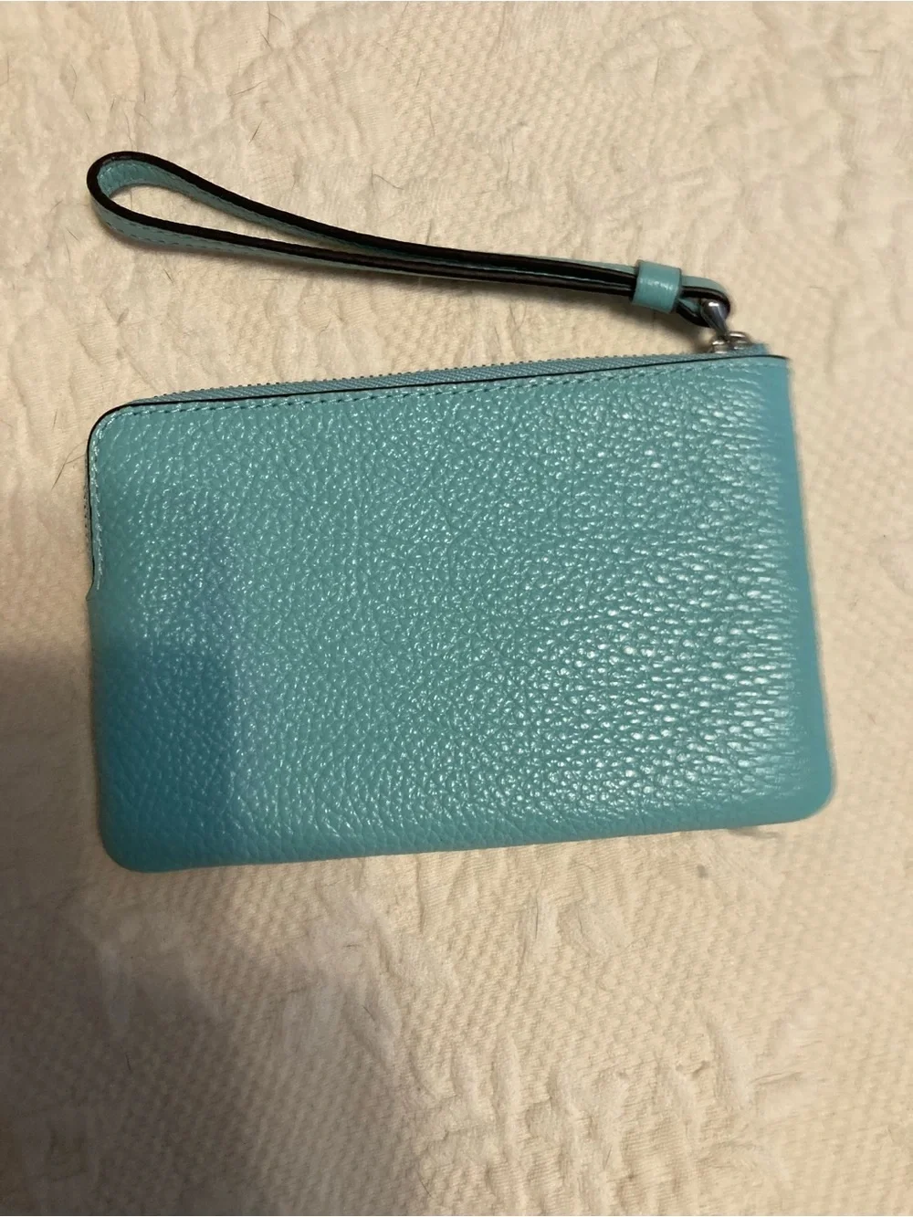Coach Turquoise Pebbled Leather Wristlet Card Holder